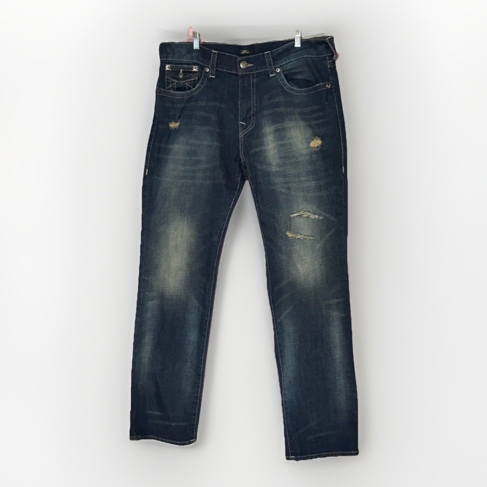 New True Religion Ricky Relaxed Straight‎ Distressed Jean Y2K Men 38 Dark 40x34